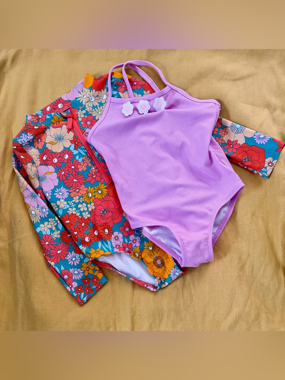 Girls Bundle One-Piece Swimsuit & Floral Zip Rash Guard